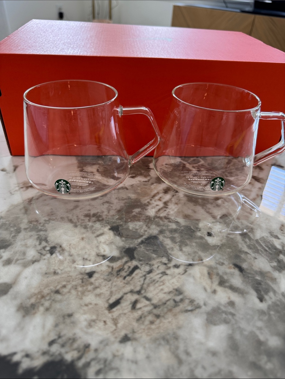 Set of 2 Starbucks Clear Glass Mugs with Green Logo